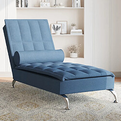 vidaXL Chaise longue de massage avec traversin bleu tissu