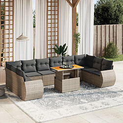 vidaXL Salon de jardin 11 pcs avec coussins gris résine tressée