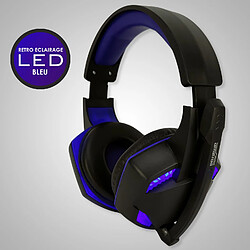 Casque Pro Gamer Amstrad Basic AMS H555 bleu avec Rétroéclairage LED - 40mm Power Bass avec micro intégré, réglage volume pas cher