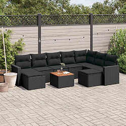 vidaXL Salon de jardin 10 pcs avec coussins noir résine tressée 