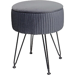 Decoshop26 Tabouret avec compartiment de rangement Ø 33cm aspect velours gris clair cadre noir TABO04013