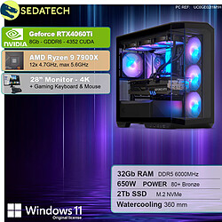 Sedatech Pack PC Gamer V360 • AMD Ryzen 9 7900X • RTX4060Ti • 32Go DDR5 • 2To SSD M.2 • Windows 11 • Moniteur 28"