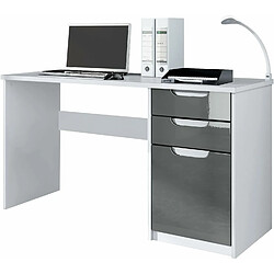 Mpc Bureau Avec 2 Tiroirs Et D’une Porte Blanc Mat Et Gris Haute Brillance (129 X 76 X 60 Cm)