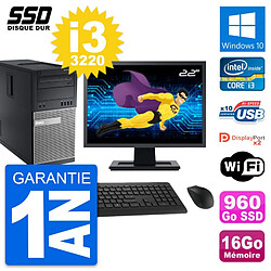 PC Tour Dell 9010 Ecran 22" Intel i3-3220 RAM 16Go SSD 960Go Windows 10 Wifi - Occasion