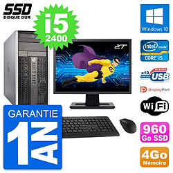 PC Tour HP 6300 CMT Ecran 27" Intel i5-2400 RAM 4Go SSD 960Go Windows 10 Wifi - Occasion