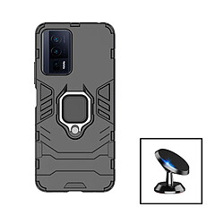 PHONECARE Kit Support Magnétique de Voiture + Coque 3X1 Military Defender pour Xiaomi Poco F5 Pro - Noir 