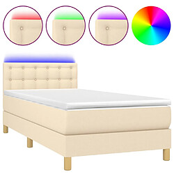 Sommier à lattes LED,Cadre à lattes de lit avec matelas pour Adulte Crème 90x200 cm Tissu -MN31358