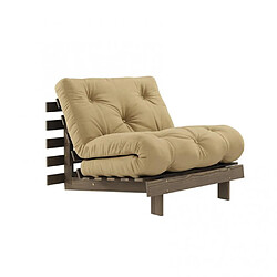 Inside 75 Fauteuil convertible futon ROOTS pin carob brown matelas wheat beige couchage 90 x 200 cm