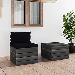 Maison Chic Salon palette de jardin 2 pcs avec coussins,Table et Chaises d'extérieur,Mobilier de jardin Bois de pin massif -MN95421