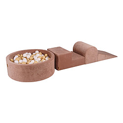 MeowBaby Aire de Jeux en Mousse avec Piscine a Balles, 3 éléments, 200 Balles, Velours, Beige : Beige/Blanc 