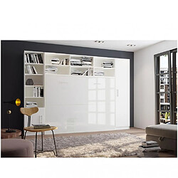 Inside 75 Composition armoire lit horizontale STRADA-V2 blanc mat façade armoire-lit blanc brillant avec 2 colonnes 140*200 cm