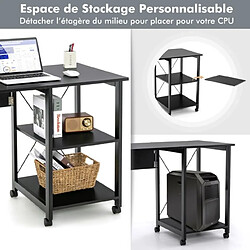 Avis Helloshop26 Bureau pliable pour ordinateur table de travail moderne avec 2 étagères de rangement table pour ordinateur portable avec 6 roulettes noir 20_0008021