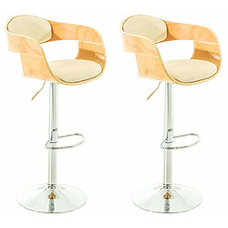 Decoshop26 Set de 2 chaises hautes tabouret de bar avec repose-pied design moderne bois clair et synthétique crème 10_0000777 