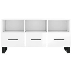 Maison Chic Meuble TV scandinave - Banc TV pour salon Blanc brillant 102x36x50 cm Bois d'ingénierie -MN98671 pas cher