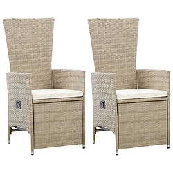 Maison Chic Lot de 2 Chaises inclinables et coussins | Chaises Relax d'extérieur Résine tressée Beige -GKD45033