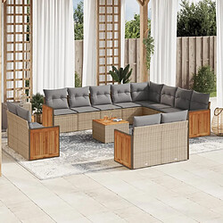 Maison Chic Salon de jardin avec coussins 13 pcs | Ensemble de Table et chaises | Mobilier d'Extérieur beige résine tressée -GKD19296