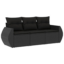 vidaXL Salon de jardin 3 pcs avec coussins noir résine tressée