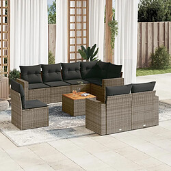 Maison Chic Ensemble Tables et chaises d'extérieur 9 pcs avec coussins,Salon de jardin gris résine tressée -GKD995316