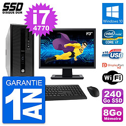 PC Tour HP EliteDesk 800 G1 Ecran 19" i7-4770 RAM 8Go SSD 240Go Windows 10 Wifi · Occasion 