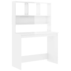 Maison Chic Bureau solide,Table de travail,Bureau d'ordinateur et étagères Blanc brillant 102x45x148 cm Bois ingénierie -GKD36787