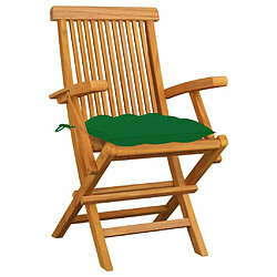 Maison Chic Lot de 3 Chaises de jardin,Fauteuil d'extérieur avec coussins vert Bois de teck massif -MN77890