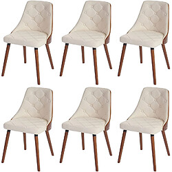 Decoshop26 Lot de 6 chaises de salle à manger capitonné design chic en bois noyer et assise en synthétique crème CDS04669