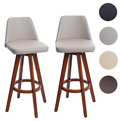 Mendler Lot de 2 tabourets de bar HWC-C43, chaise de bar tabouret de comptoir, bois similicuir pivotant ~ taupe 