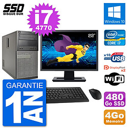 PC Tour Dell 7020 Ecran 22" Intel Core i7-4770 RAM 4Go SSD 480Go Windows 10 Wifi · Occasion 