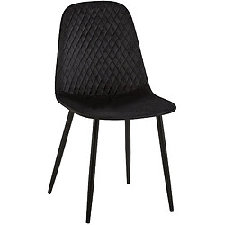 Decoshop26 Lot de 4 chaises de salle à manger coutures décoratives losanges assise en velours noir pieds métal noir mat 10_0001876