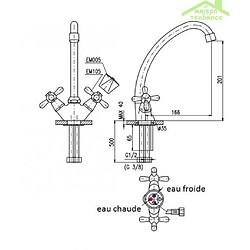 Rav Mélangeur évier basse pression avec goulotte orientable en chrome