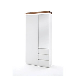 Pegane Armoire avec LED laqué blanc brillant et marron - L91 x H198 x P38 cm 