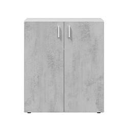 Pegane Armoire basse à 2 portes meuble de rangement blanc mat et gris ciment - Hauteur 92 x Longueur 80 cm x Profondeur 37 cm