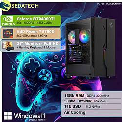 Sedatech Pack PC Gamer • AMD Ryzen 7 5700X • RTX4060Ti • 16 Go RAM • 1To SSD M.2 • Windows 11 • Moniteur 24"