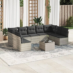 vidaXL Salon de jardin avec coussins 10 pcs gris clair résine tressée