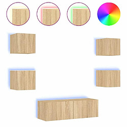 Maison Chic Lot de 5 Meuble TV muraux, Banc TV avec lumières LED pour salon, Meuble de rangement chêne sonoma -GKD72784