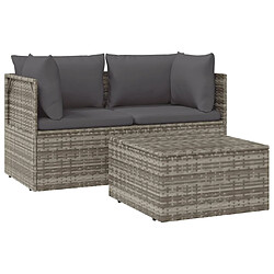 vidaXL Salon de jardin 3 pcs avec coussins Gris Résine tressée