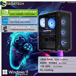 Sedatech Pack PC Gamer • Intel i5-12600KF • RTX4070 Super • 16Go RAM • 1To SSD M.2 • Windows 11 • Moniteur 28"