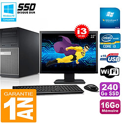 PC Tour DELL 9020 Core I3-4130 Ram 16Go Disque 240 Go SSD Wifi W7 Ecran 22" · Occasion 