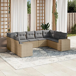 vidaXL Salon de jardin avec coussins 9 pcs beige résine tressée 