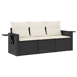 vidaXL Salon de jardin 3 pcs avec coussins noir résine tressée