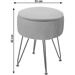 Decoshop26 Tabouret avec compartiment de rangement Ø 33cm aspect velours gris clair cadre noir TABO04013