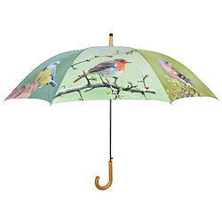 Esschert Design Grand parapluie bois et métal toile polyester Oiseaux.