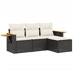 vidaXL Salon de jardin 4 pcs avec coussins noir résine tressée