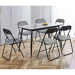 Hooma Lot de 6 chaises pliantes confortables en velours et métal - Gris