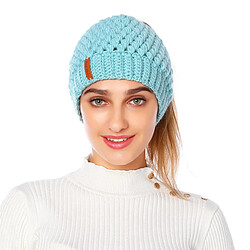 Acheter Queue De Cheval Messy Bun Beanie Hats Knit Stretchy Beanie Hats Cap Bleu