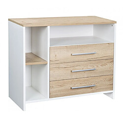 Schardt Commode avec plan à langer 3 tiroirs bois blanc et chêne clair Eco Plus L 113 x H 93 x P 54 cm