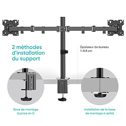 ONKRON Bras Ecran PC 2 Ecran 13 - 32 Pouces, Pied Ecran PC Double de 8 kg Chanun - Double Support Ecran PC VESA 75x75 & VESA 100x100/Bras Articulé Écran PC Inclinable Pivotant Rotatif D221E-B Noir pas cher