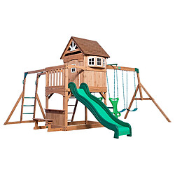 Backyard Discovery Montpelier | Aire de Jeux en bois avec Balançoires, Toboggan Mur d'Escalade et Banc | Balancoire Exterieur avec Toboggan, Portique Balancoire Exterieur