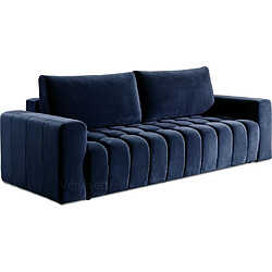 VENESETTI Canapé 3 places convertible et espace de rangement - bleu - en tissu velours de qualité luxe, LAZIO 