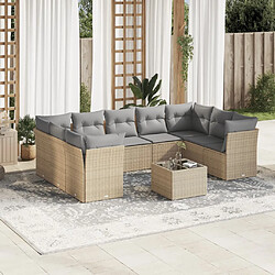 vidaXL Salon de jardin avec coussins 10 pcs beige résine tressée